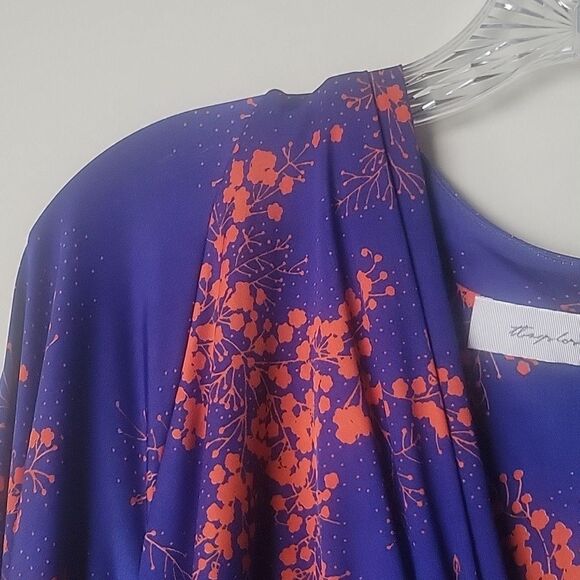 T Bags XS Blue Floral Kimono Mini Stretchy Dress Coquette Waist Tie Sexy Boho - Picture 8 of 13